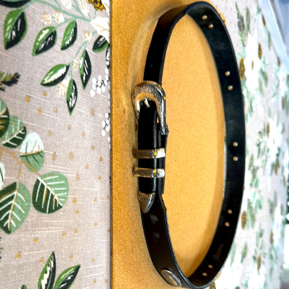 Brighton Black Leather Belt with Silver buckle and accent medallions